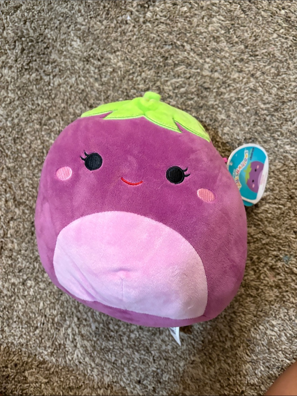 Claire's Purple Berry Plush with Light Pink Belly and Green Leaf Top